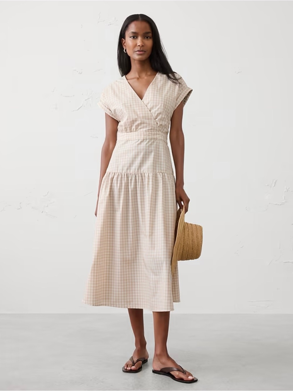 Banana Republic Factory Cotton Gingham Surplice Midi Dress SIZE 4 NWT